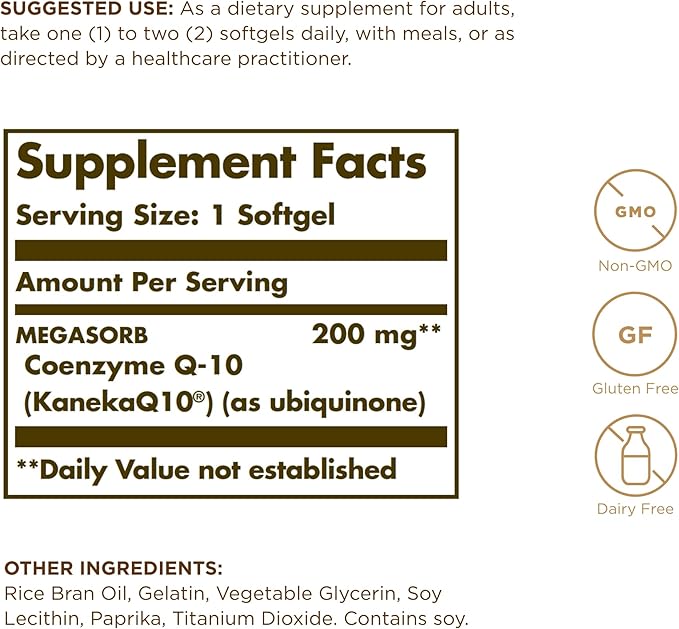 Solgar Megasorb CoQ-10 200 mg - 60 Softgels, Pack of 3 - Enhanced Absorption - Gluten Free, Dairy Free - 180 Total Servings