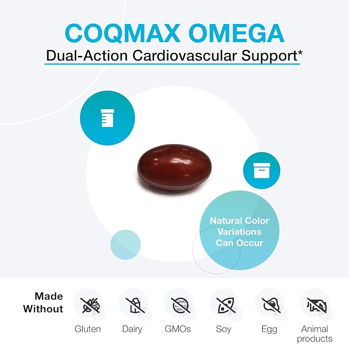 XYMOGEN CoQmax Omega 100 mg - Dual-Action Heart Health Support - CoQ10 Plus Fish Oil Omega-3 - MaxSimil Monoglyceride EPA DHA - Enhanced Absorption - 60 Softgels