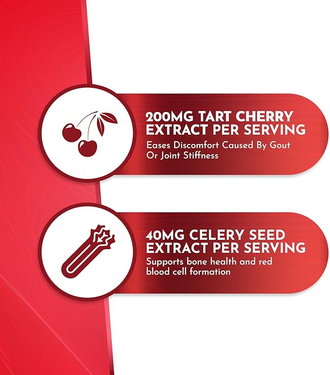 Atlantis Nutrition Tart Cherry Gummies with Celery Seed Extract - Advanced Uric Acid Cleanse for Immediate Relief | Joint Relief & Recovery | Powerful Antioxidant with Joint Support - 60 Gummies