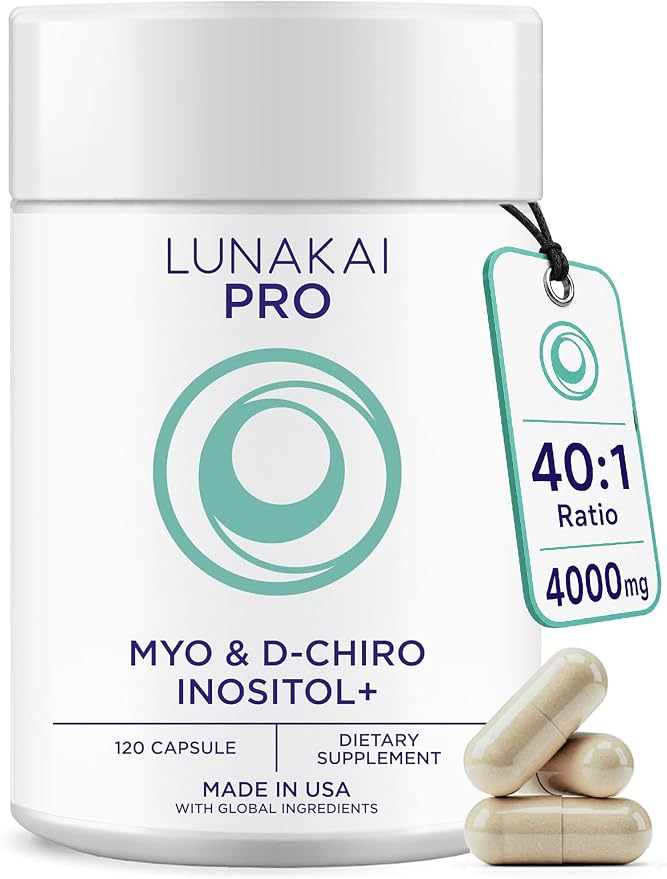 Lunakai PRO - Clinically Studied USA Made Myo-Inositol & D-Chiro Inositol Supplement for Women - 40:1 Ratio 4000mg with CoQ10 Folate & Vitamin D3 - Daily Hormone Balance & Ovarian Support - 120ct