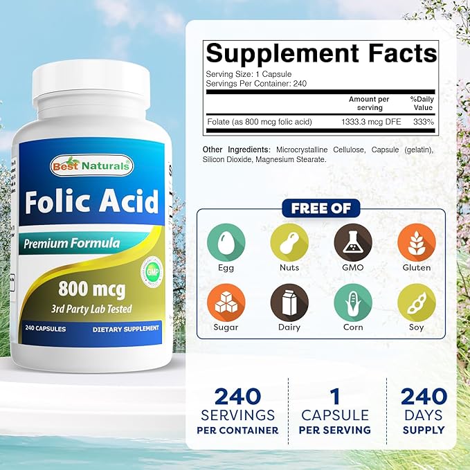Best Naturals Folic Acid 800 mcg 240 Capsules