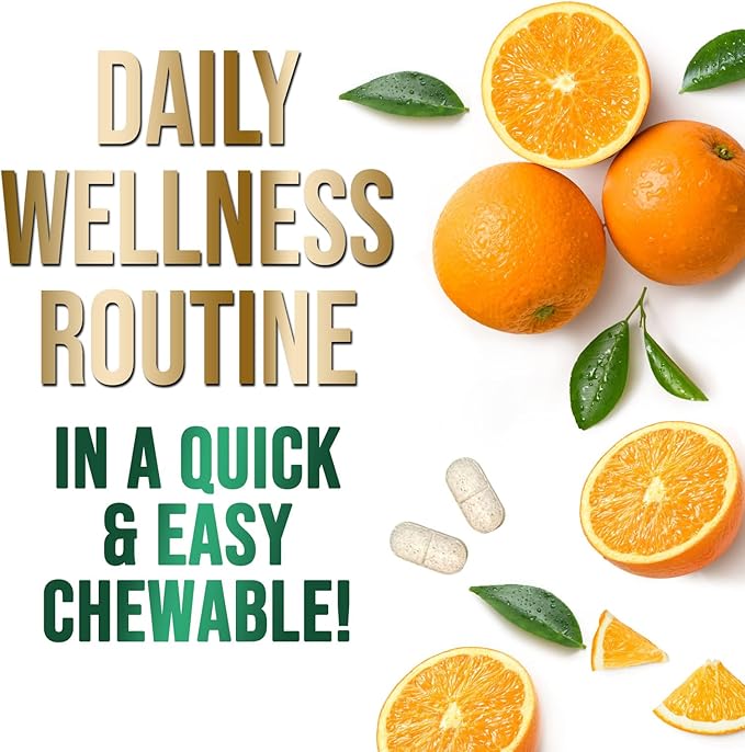 Vitamin C 1000mg Per Serving Chewable - Extra Strength Antioxidants for Powerful Immune Support w/Vitamin C & Rose HIPS, Potent Dietary VIT C Chews Supplement, Natural Orange Flavor, 60 Tablets
