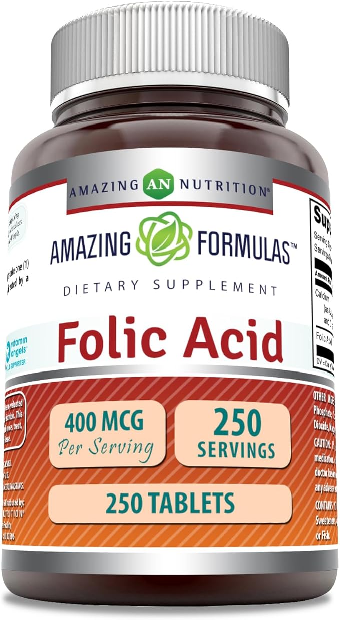 Amazing Formulas Folic Acid (Vitamin B9) 400 mcg | Tablets Supplement | Non-GMO | Gluten Free | Made in USA (1 Pack, 250 Count)