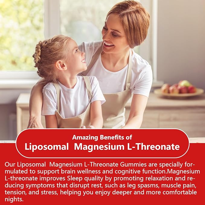 2 Pack Liposomal Magnesium Threonate High-Potency 3000mg Gummies,Liposomal Enhance 98% Absorption,Magnesium L-Threonate Supplements, Muscle & Nervous System for Kids & Adults