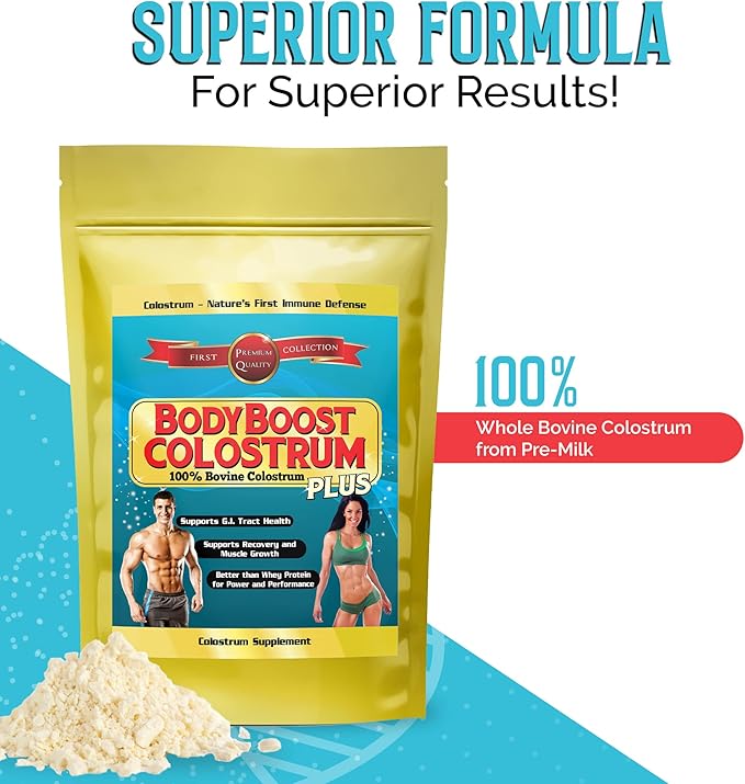 BodyBoost Colostrum Whole, 100% Bovine Colostrum Powder, Immune Booster Supplement with Immunoglobulin & Lactoferrin,Grass Fed Colostrum, Food for Gut Health & Muscle Growth, Diverse Intake, 8 oz