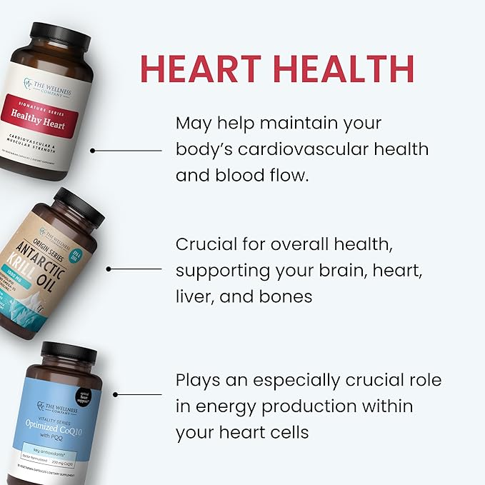 The Wellness Company Healthy Heart - Cardiovascular Strength, Blood Flow, Nitric Oxide Production & Healthy Cholesterol Levels | 60ct (1 Month Supply)