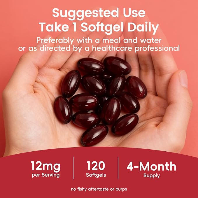 Astaxanthin 12mg with MCT Oil – 120 Softgels, Premium Astaxanthin Organic Supplements, for Kidneys, Eyes & Skin, Natural Microalgae Source, Triple Strength, Non-GMO & Gluten Free (Pack of 1)