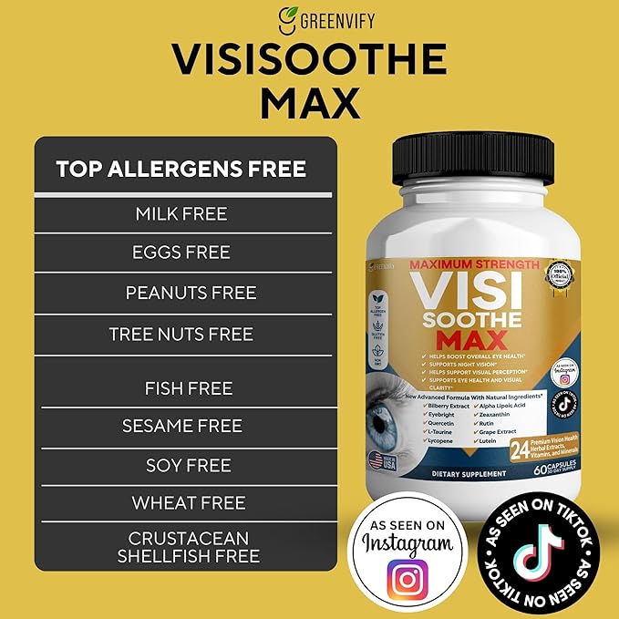 Vision Soothe Max Eye Health Supplement, 60 Capsules, 24 Herbal Extracts with Vitamins and Minerals, Maximum Strength (5)