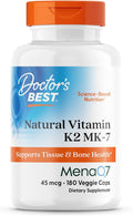 Doctor's Best Natural Vitamin K2 MK7 Supplement for Men & Women - Bone Health Support, 45 mcg Vitamin K-2 MK-7 Capsules with MenaQ7, Calcium Support, Non GMO, Vegan - 180 Veg Caps