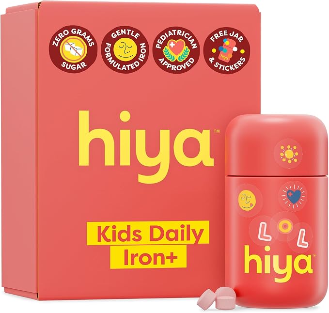 Hiya Iron+ Supplements for Kids - High Absorption Iron Supplement - Delicious Strawberry Flavor & Easy on Children's Stomach - No Added Sugar & Third Party Tested - 30 Day Refill Supply for Toddlers