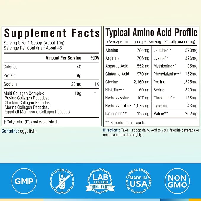 Terranics Multi Collagen Peptides Powder, Type I II III V X Hydrolyzed Collagen for Women+Men, Collagen Supplements, Fast Dissolve, Unflavored Colageno, No Sugar, Keto, 16oz