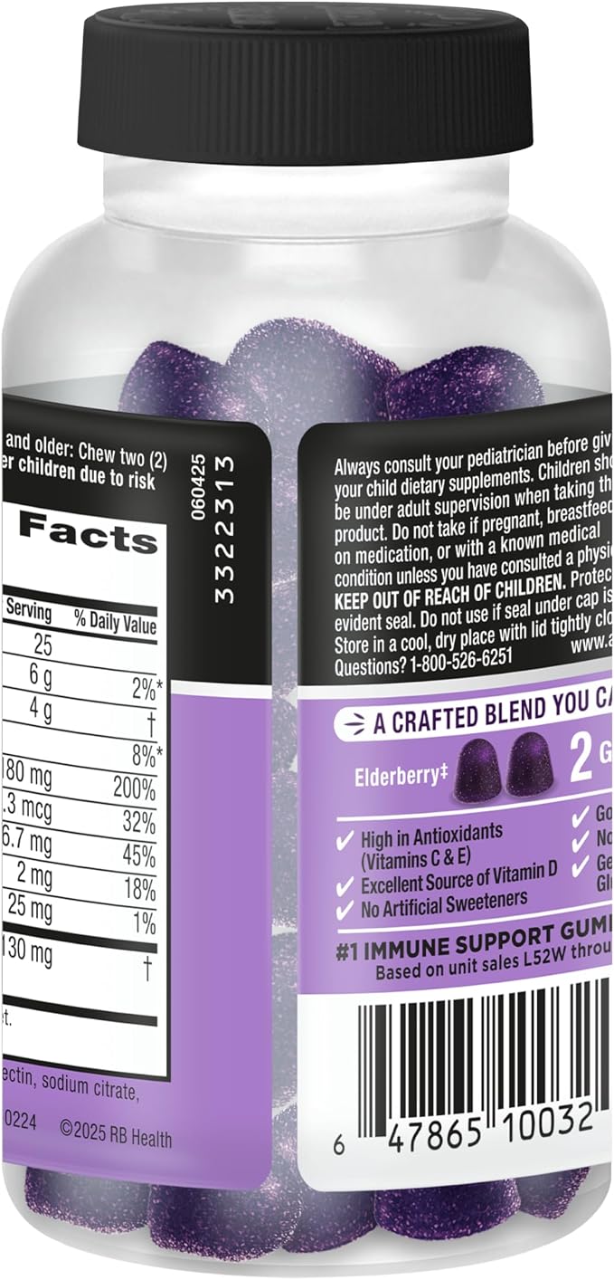 Airborne Elderberry + Zinc & Vitamin C Gummies for Adults, Immune Support with Antioxidants Vitamins C, D & E, 130 Count, Elderberry Flavor