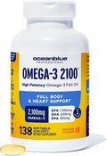 Oceanblue Professional Omega-3 2100mg Fish Oil Supplement - Triple Strength, High Potency EPA, DHA & DPA - Burpless, Wild-Caught, Natural Orange Flavor - 138 Softgels