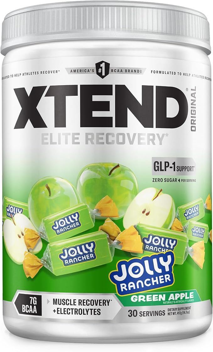 Xtend Original BCAA Powder, 7g BCAAs and 2.5g L-Glutamine for Muscle Recovery, Hydration, and Lean Muscle, Sugar Free Intra and Post Workout Drink with, Green Apple Jolly Rancher, 30 Servings