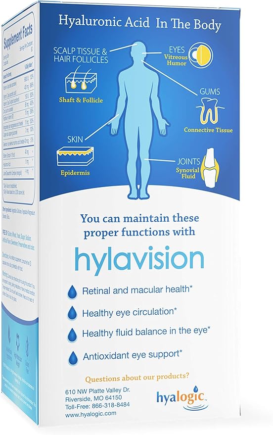 Hyalogic HylaVision Eye Vitamins – with Hyaluronic Acid, Clear Eyes with Lutein and Zeaxanthin Supplements for Eye Care Eye Health Support - 120 Capsules