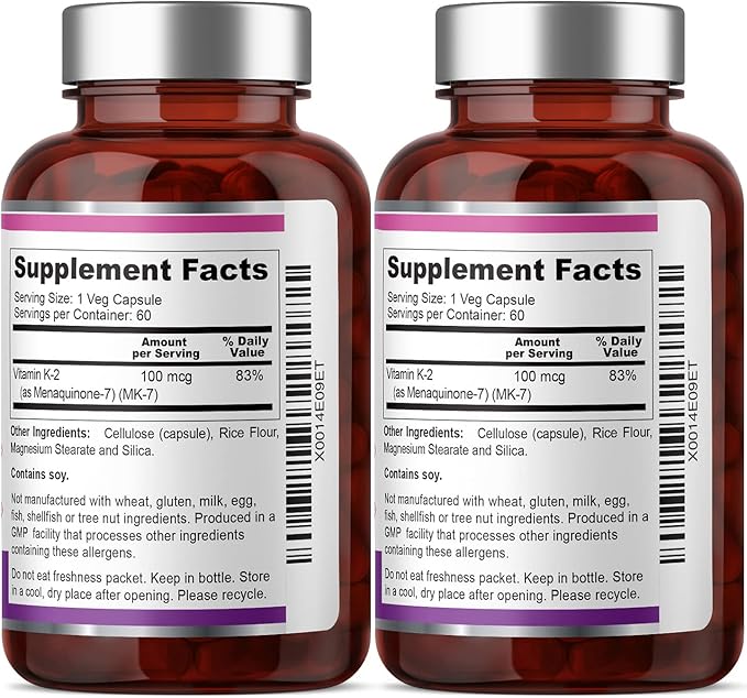 biophix Vitamin K2 MK-7-100 mcg 60 Vcaps 2 Pack - Supports Strong Bones Immune Health