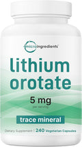 Micro Ingredients Lithium Orotate 5mg, 240 Vegetarian Capsules | 5mg Per Serving | Elemental Lithium Trace Mineral | Stable Low-Dose Orotate Form | Non-GMO, Filler Free