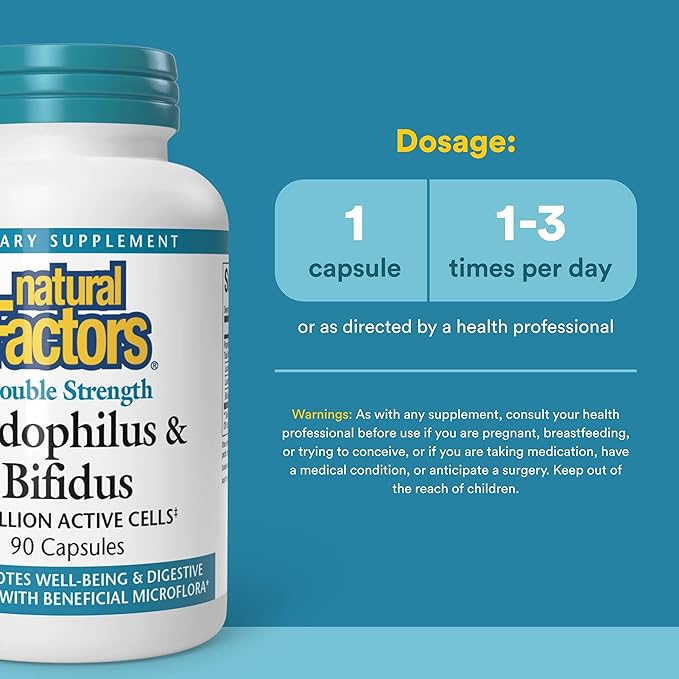 Natural Factors - Acidophilus & Bifidus, Promotes Well-Being & Digestive Health, 90 Capsules