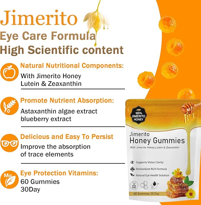 Jimerito Honey Lutein Gummies,Lutein & Zeaxanthin Supplements，20mg Gummies-30-day Supply (1pc)