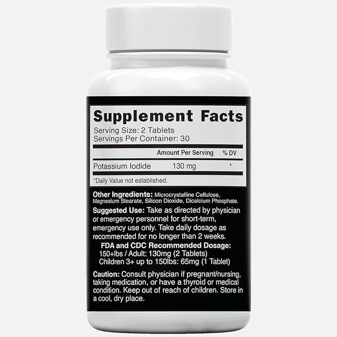 Potassium Iodide Tablets 130 mg (Pack of 2) - (120 Tablets) 10 Year Shelf-Life EXP 2034 to 2035 - Ki Pills - Yoduro de potasio - Nutri Supplements - 3rd Party Tested - NSF cGMP Certified Facility