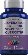 Piping Rock Resveratrol Berberine Grape Seed & Quercetin Complex | 90 Capsules | Vegetarian, Non-GMO, and Gluten Free Supplement