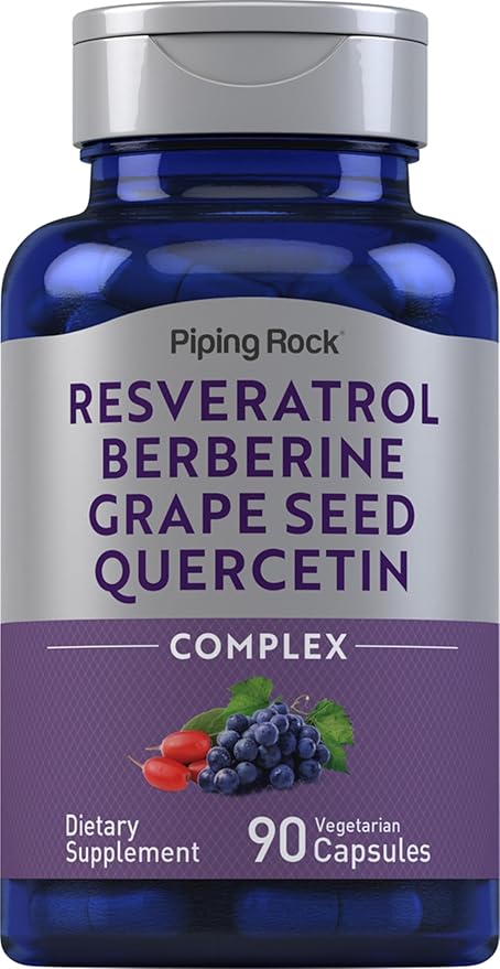 Piping Rock Resveratrol Berberine Grape Seed & Quercetin Complex | 90 Capsules | Vegetarian, Non-GMO, and Gluten Free Supplement