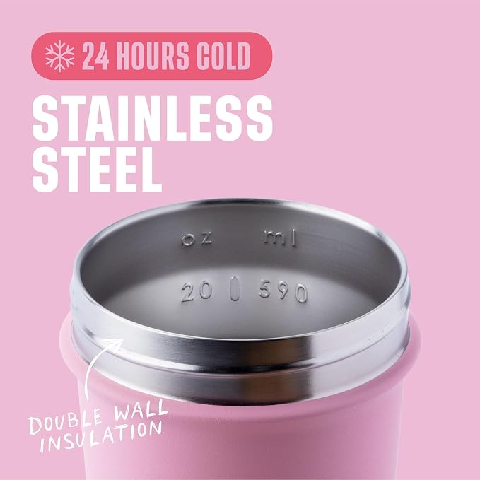 BlenderBottle Sport Sleek Insulated Stainless Steel Shaker Bottle with Wire Whisk, Protein Shakes & Hydration for Athletes & Fitness Enthusiasts, Lockable Lid, 25-Ounce, Flamingo Ombre