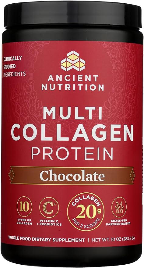 Ancient Nutrition Collagen Peptides Powder, Multi Collagen Protein, Women & Men, Vitamin C, Probiotics, Hydrolyzed Collagen, Supports Skin, Joints, Gut Health, Chocolate, 24 Servings