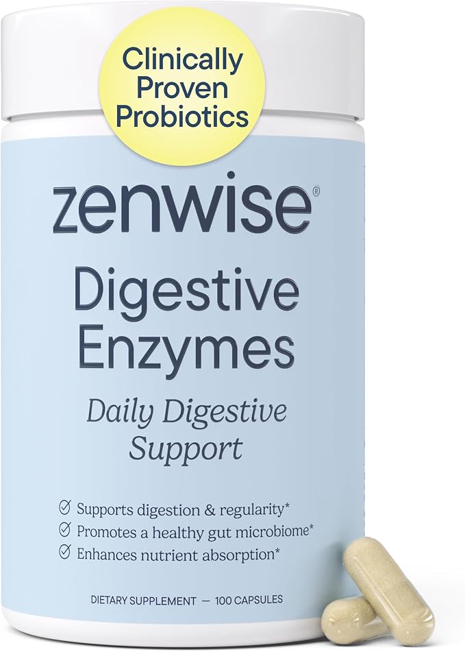 Zenwise Health Digestive Enzymes with Bromelain & Papaya - Multi Enzymes Digestion Supplement with Probiotics & Prebiotics for Gut Health, Gas & Bloating Relief - Men & Women - 100 Vegetarian Capsules