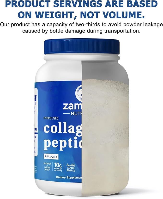 Zammex Collagen Peptides Powder, 90 Servings, Unflavored Instant Powdered, Pure Hydrolyzed Collagen Protein Powder (Type I, III) 100% Grass Fed, Paleo & Keto, Non-GMO, for Skin Hair Nail Joint