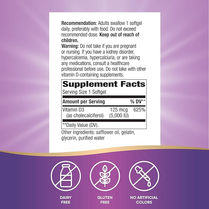 Nature's Way Vitamin D3 Max, Supports Healthy Bones and Teeth*, Supports Immune Health*, 125mcg per Serving, 240 Softgels