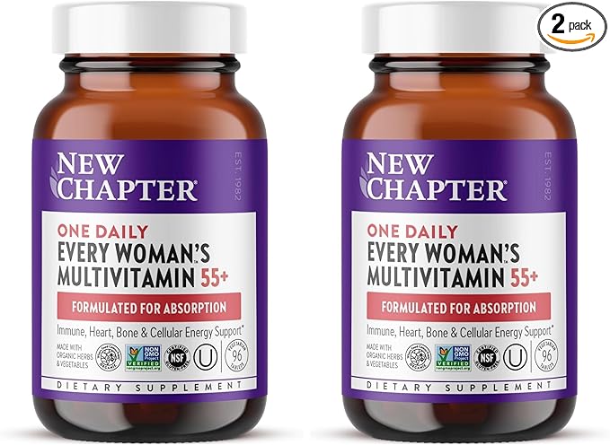 New Chapter Women’s Multivitamin 55+,Astaxanthin,B6,B12,D3,Vitamin C & Zinc,Immune,Heart,Cellular Energy,and Bone Support,Gentle on The Stomach,Daily,Non-GMO,Gluten-Free,96 Tablets,(Pack of 2)