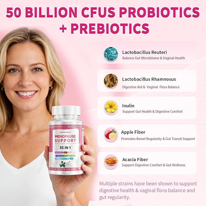 Menopause Supplements For Women, 400mg Black Cohosh & 200mg DIM for Hot Flashes, Night Sweats Relief & Hormone Balance, 35-in-1 with Probiotics, Ashwagandha & Red Clover, 100 Capsules/50-Day Supply