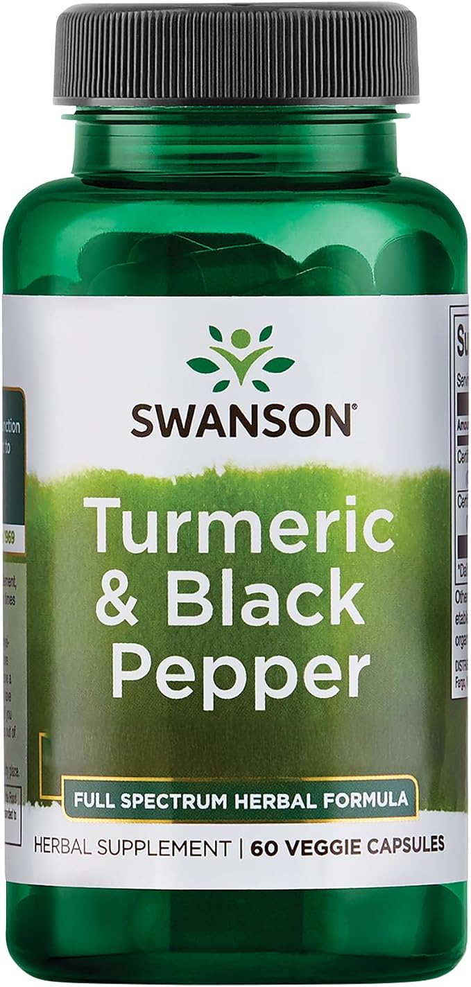 Swanson Organic Turmeric & Black Pepper Joint Health Supplement for Active Adults Seeking Anti-Inflammatory Support with Enhanced Bioavailability (60 Vegan Capsules)