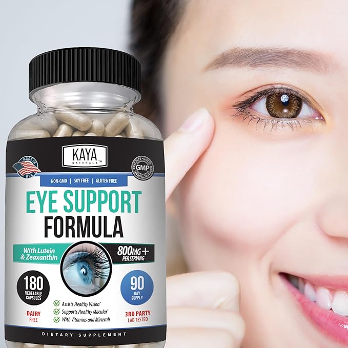 Kaya Naturals Eye Health Supplement - Lutein & Zeaxanthin - Supports Eye Strain, Dry Eyes, and Vision Health - 800mg Vitamin Supplement - 180 Count