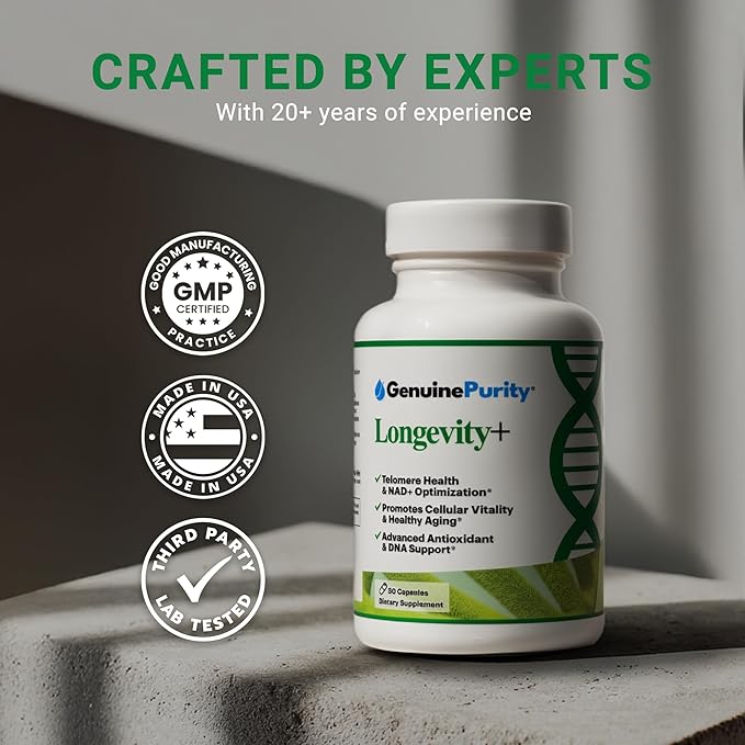 Longevity+ 5-in-1 Cellular Wellness Formula with NMN, Cycloastragenol, CoQ10, Resveratrol & Selenium - Non-GMO 30 Vegan Capsules to Support Healthy Aging, Cellular Energy & Vitality