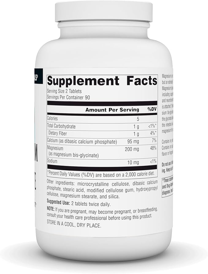 Source Naturals Magnesium Glycinate, Chelated for high Absorption | for Calm Energy, Bone & Heart Support*, 200 mg per Serving - 180 Tablets