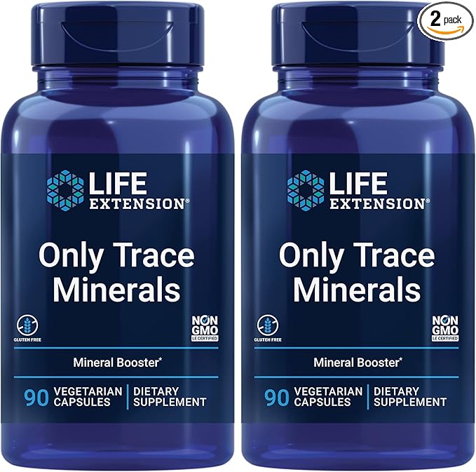 Life Extension Only Trace Minerals, a Daily dose of zinc, Chromium, Boron, Copper, Manganese, Vanadyl sulfate, Gluten-Free, Non-GMO, Vegetarian, 90 Capsules, (Pack of 2)