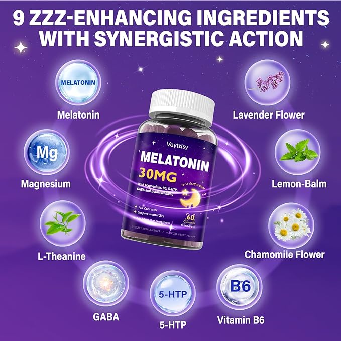 Melatonin 30mg Gummies for Adults - Sugar Free Melatonin Gummies Maximum Strength with Magnesium, B6, GABA & Botanical Blend - Non-Habit Forming,Vegan, Non GMO, Natural Mixed Berry Flavor