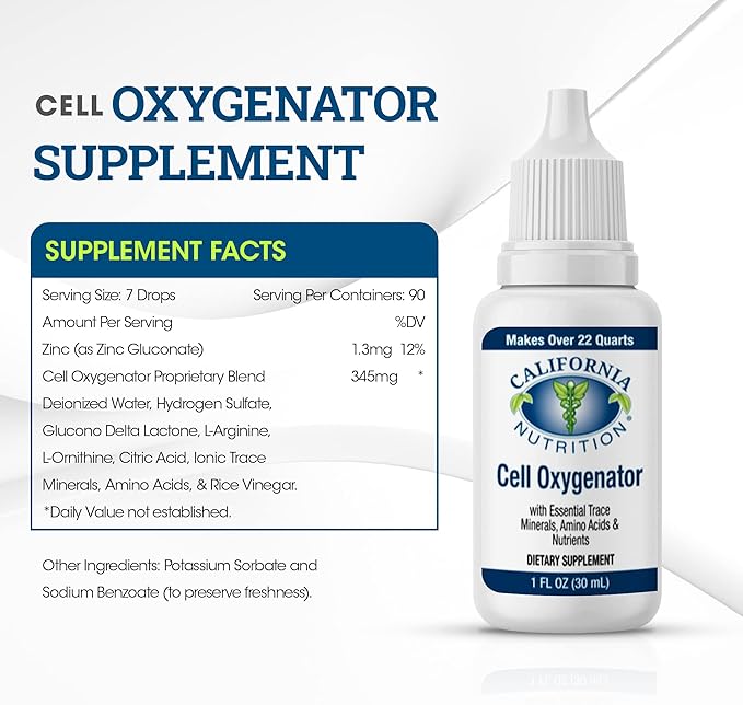 Cell Oxygenator Oxygen Boost, 1fl oz (30ml), Cell Food Oxygen Drops with Zinc, Support Immune System, Liquid Oxygen Dietary Supplement, Trace Minerals & Amino Acids