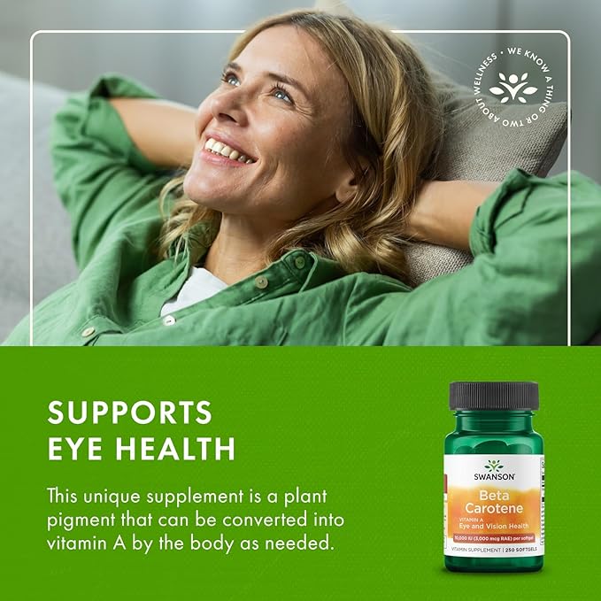 Swanson Beta-Carotene - Vitamin A Supplement Promoting Immune Health, Eye & Skin Health - Natural Wellness Formula - (250 Softgels, 3000mcg Each)