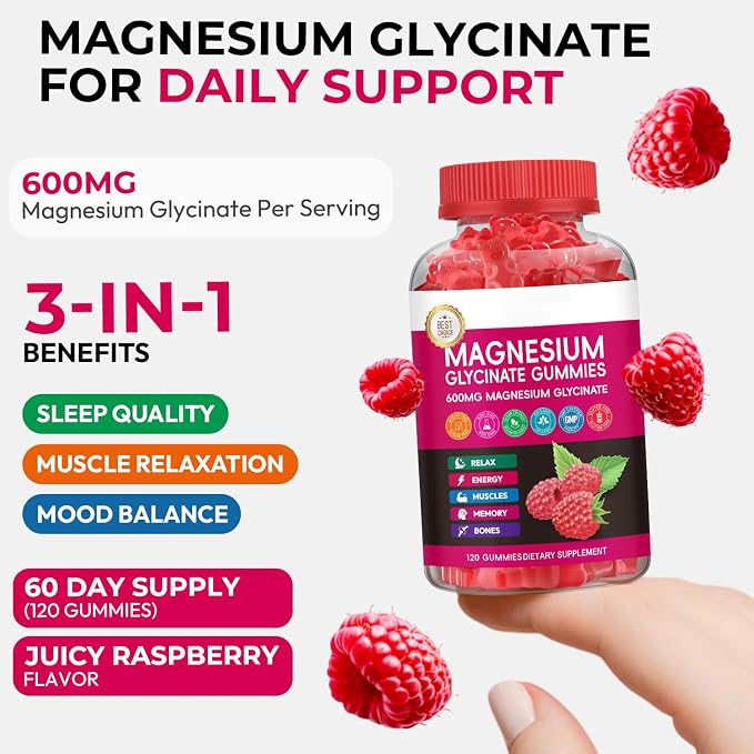 Magnesium Glycinate Gummies 600mg, High Absorption Magnesium Gummies with L-Threonate, Calcium, Vitamin B6, D3, Sugar Free Chews for Adults & Kids Relaxation, Stress Relief, Night Rest