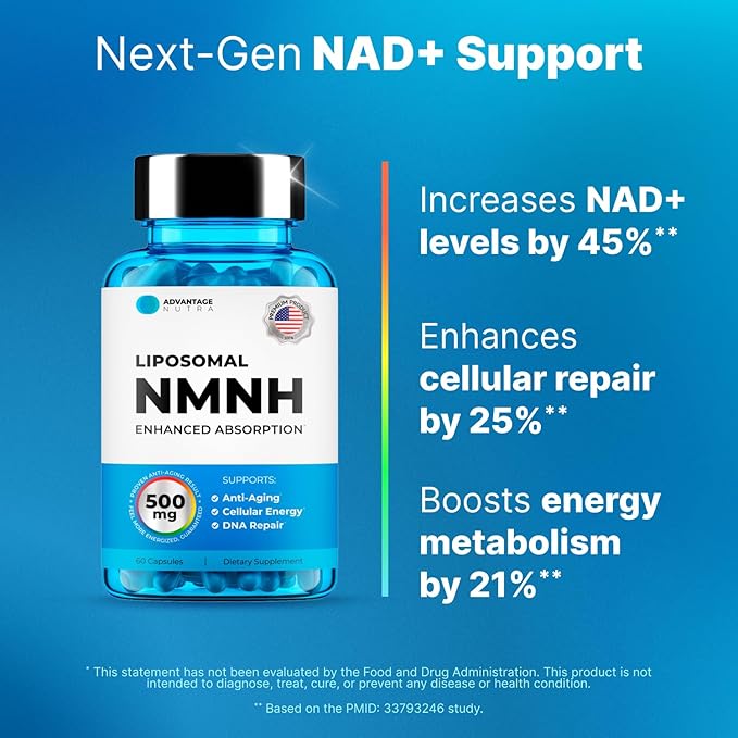 Liposomal NMNH 500 MG - NMN Supplement Alternative - NAD Supplements for Women & Men | Healthy Anti Aging - Cell Support for Energy, Focus & Skin - Advanced NAD+ Resveratrol 3-Party Tested | 1 Pack
