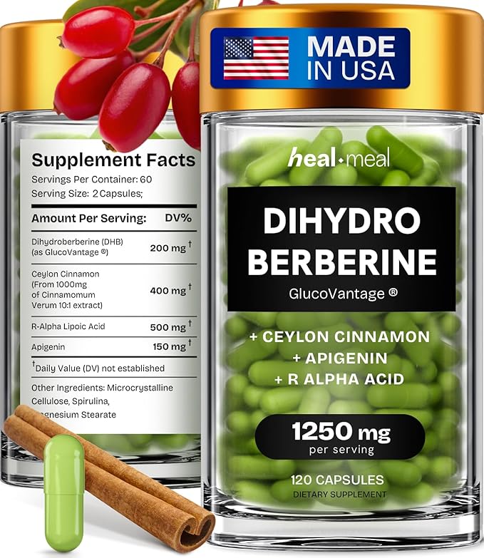 Dihydroberberine Supplement - Dehydro Berberine Organic - Super Berberine Supplement with Ceylon Cinnamon & R Alpha Lipoic Acid & Apigenin - Hydroberberine 120 caps (1 Pack)