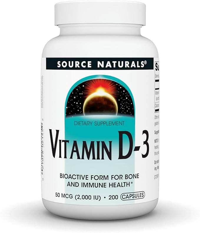 Source Naturals Vitamin D-3, Bioactive Form for Bone & Immune Health*, 50 mcg (2000 IU) - 200 Capsules