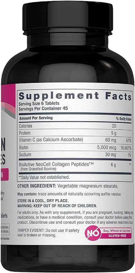 NeoCell Collagen Peptides Pills | 270 Caplets | with Vitamin C and Biotin | Grass Fed Bovine | Hair, Skin, & Nails | for Women and Men