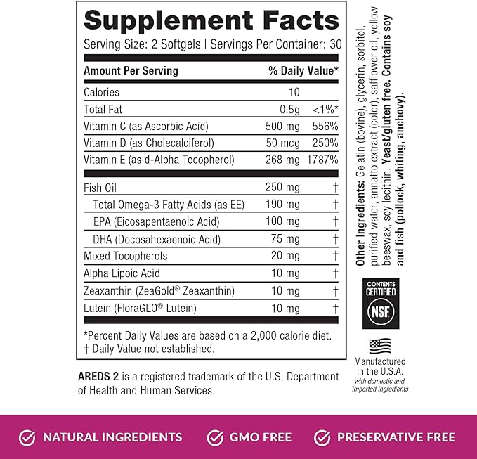 EyePromise Macular Health Eye Vitamin - 60 Softgels, 30-Day Supply - Zinc-Free Eye Health Support with Zeaxanthin, Lutein, Vitamin C, D & E and Omega 3 Fish Oil