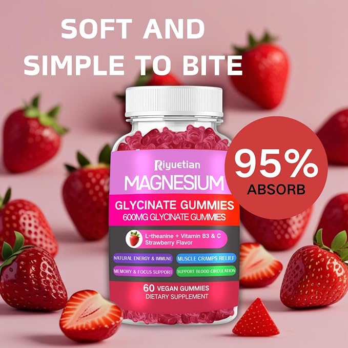 Magnesium Glycinate Gummies 600mg High Absorption - Premium Magnesium Supplement with L-Threonate, Vitamin D3, B6, Potassium for Calm Support - Sugar Free - Perfect for Adults - 120 Count