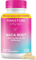 Pink Stork Maca Root Capsules for Women – Organic Maca with BioPerine® for Hormonal Balance, Energy + Wellness – Supports Perimenopause, Menstrual Health, and Vitality