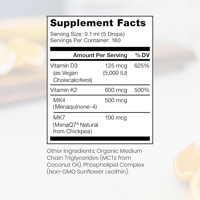 Pure Therapro Rx Vegan D3 + K2 Organic 100% Liposomal 20ml Made in USA | 6 Month Supply | Maximum Absorption Vitamin D3 and Vitamin K2 Supplements for Men and Women, D3 Vitamin 5000 IU